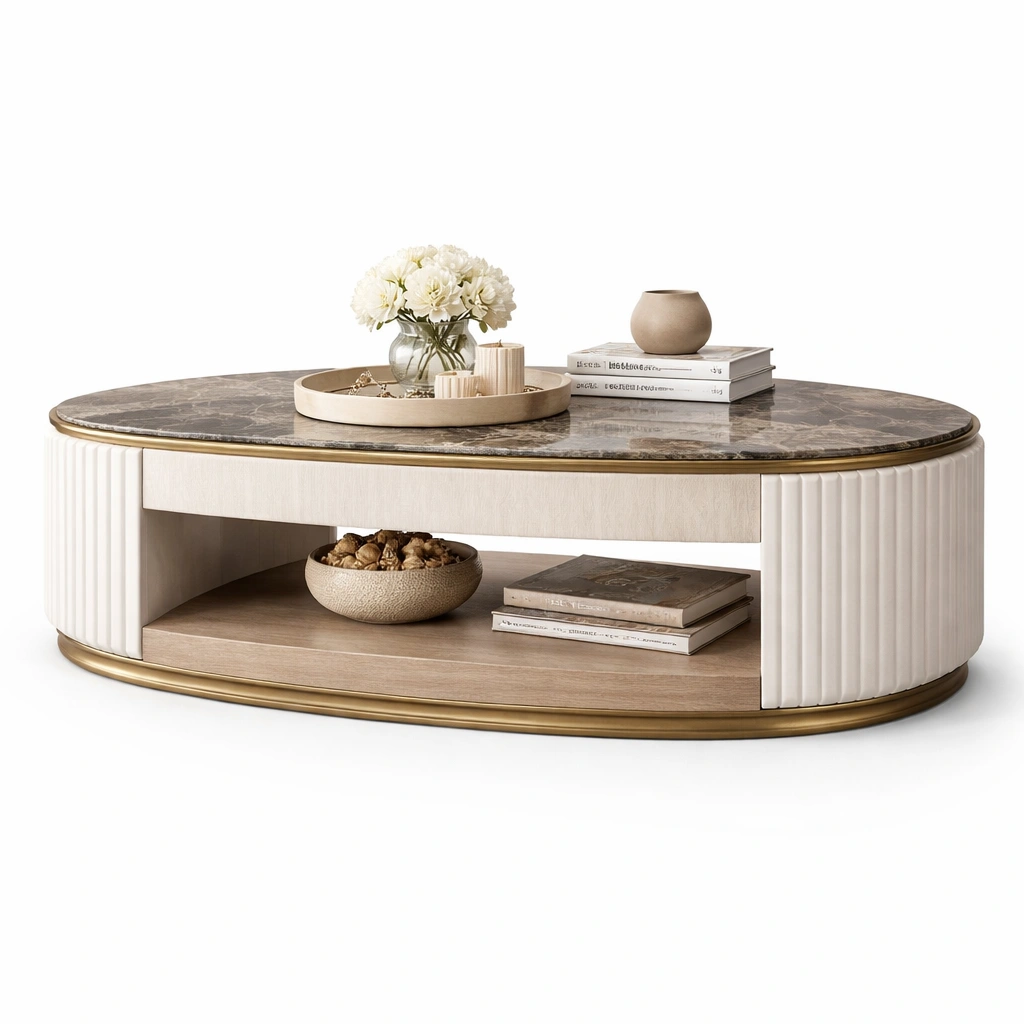 Couchtisch Creme Oval Mit Stauraum Modern-Sovexor