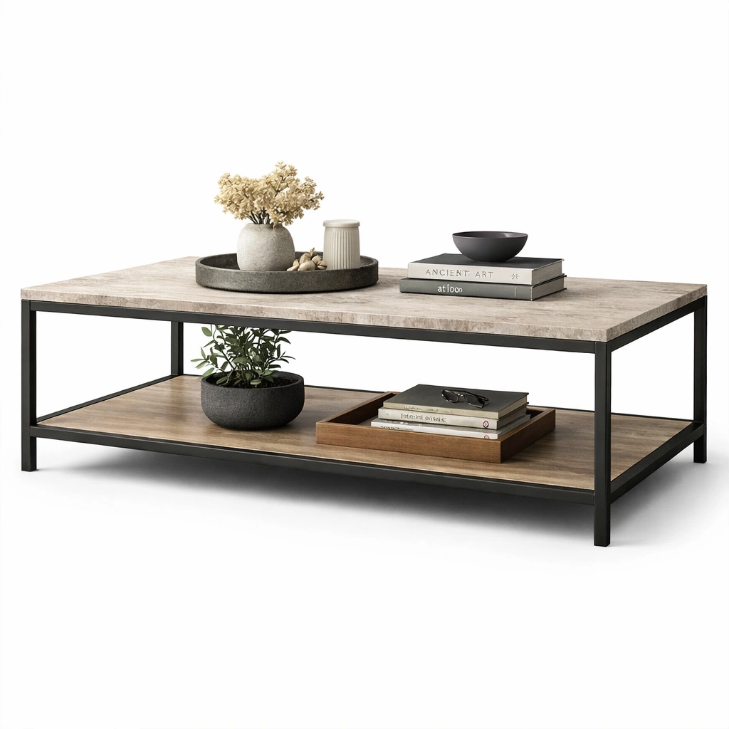 Couchtisch Natur Industrie Stil Mit Metallrahmen-Sovexor