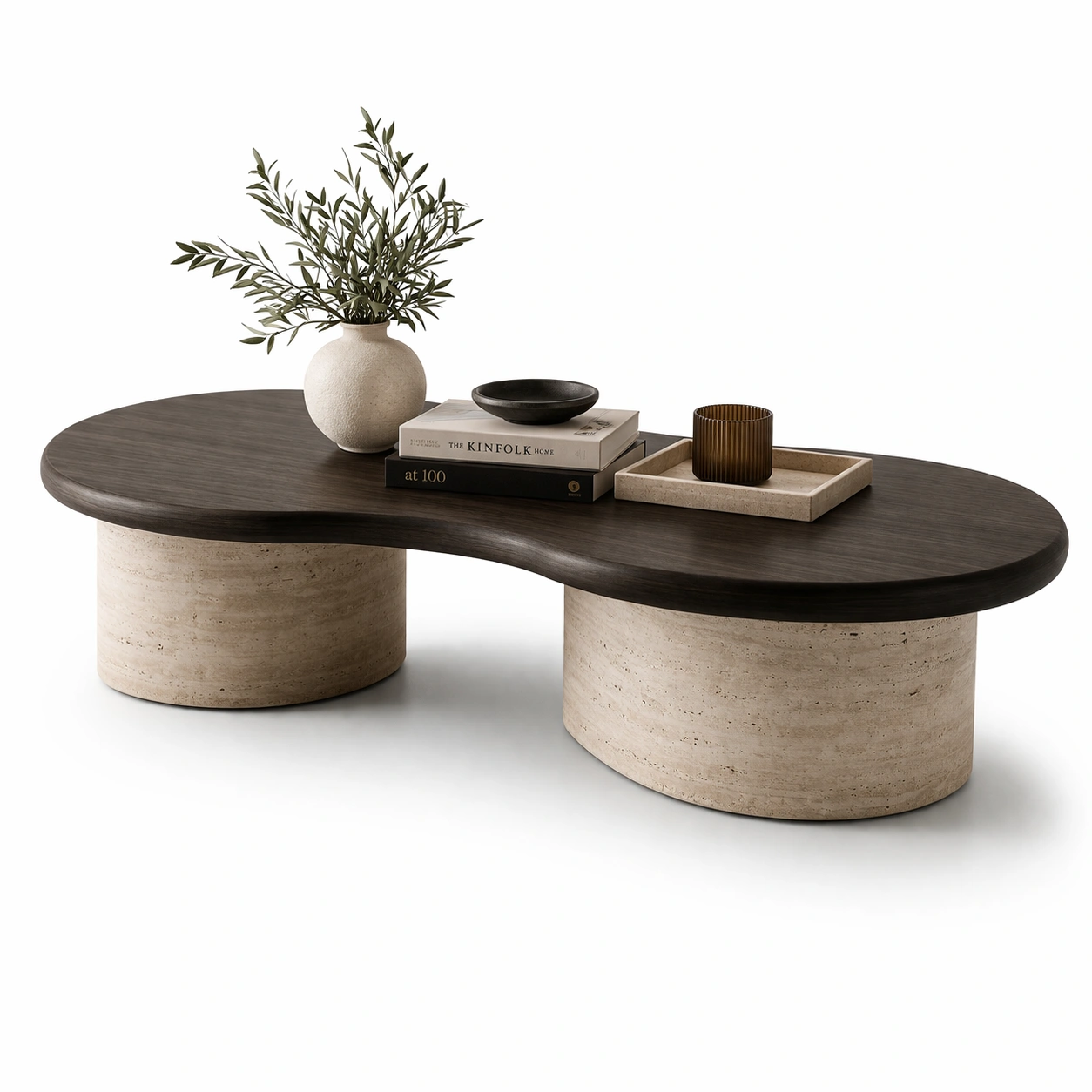 Couchtisch Braun Designerform Mit Steinbasis-Sovexor