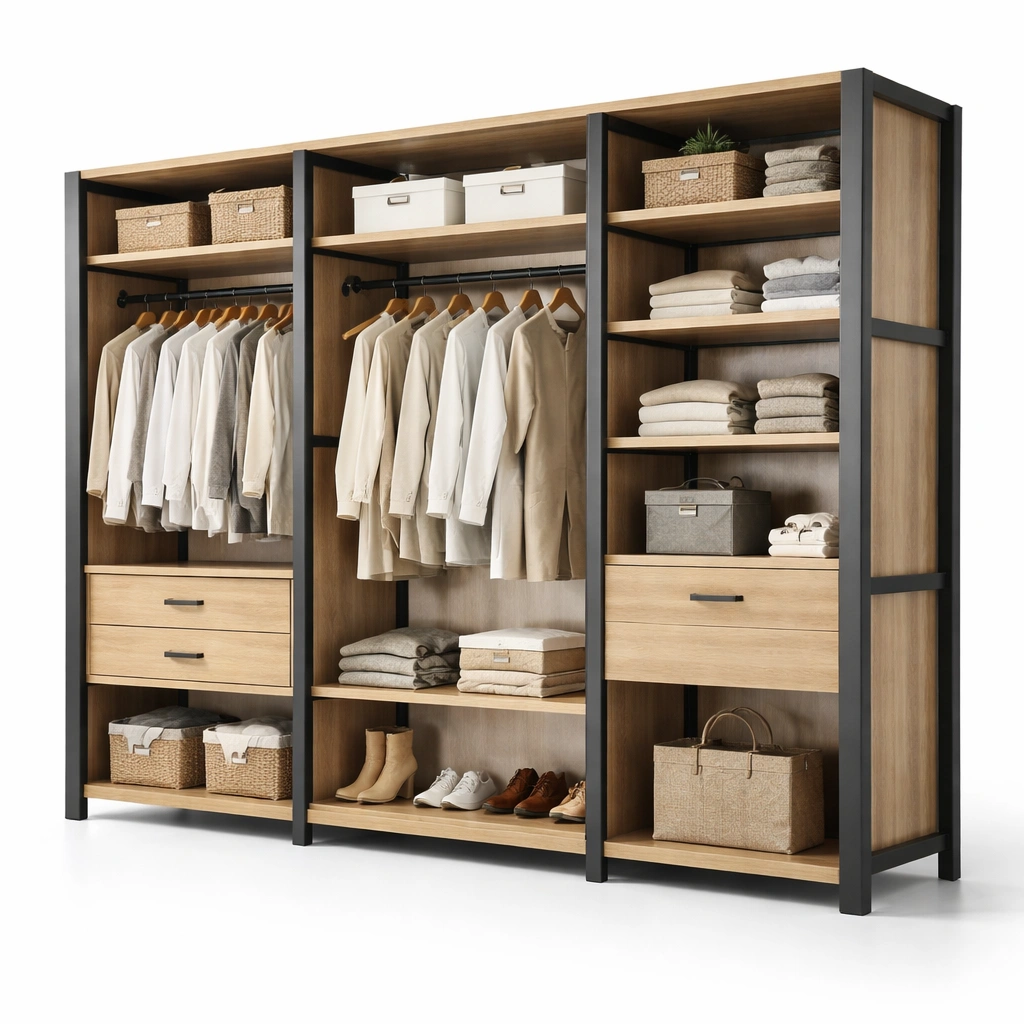 Kleiderschrank Natur Offen Mit Metallrahmen Modern-Sovexor