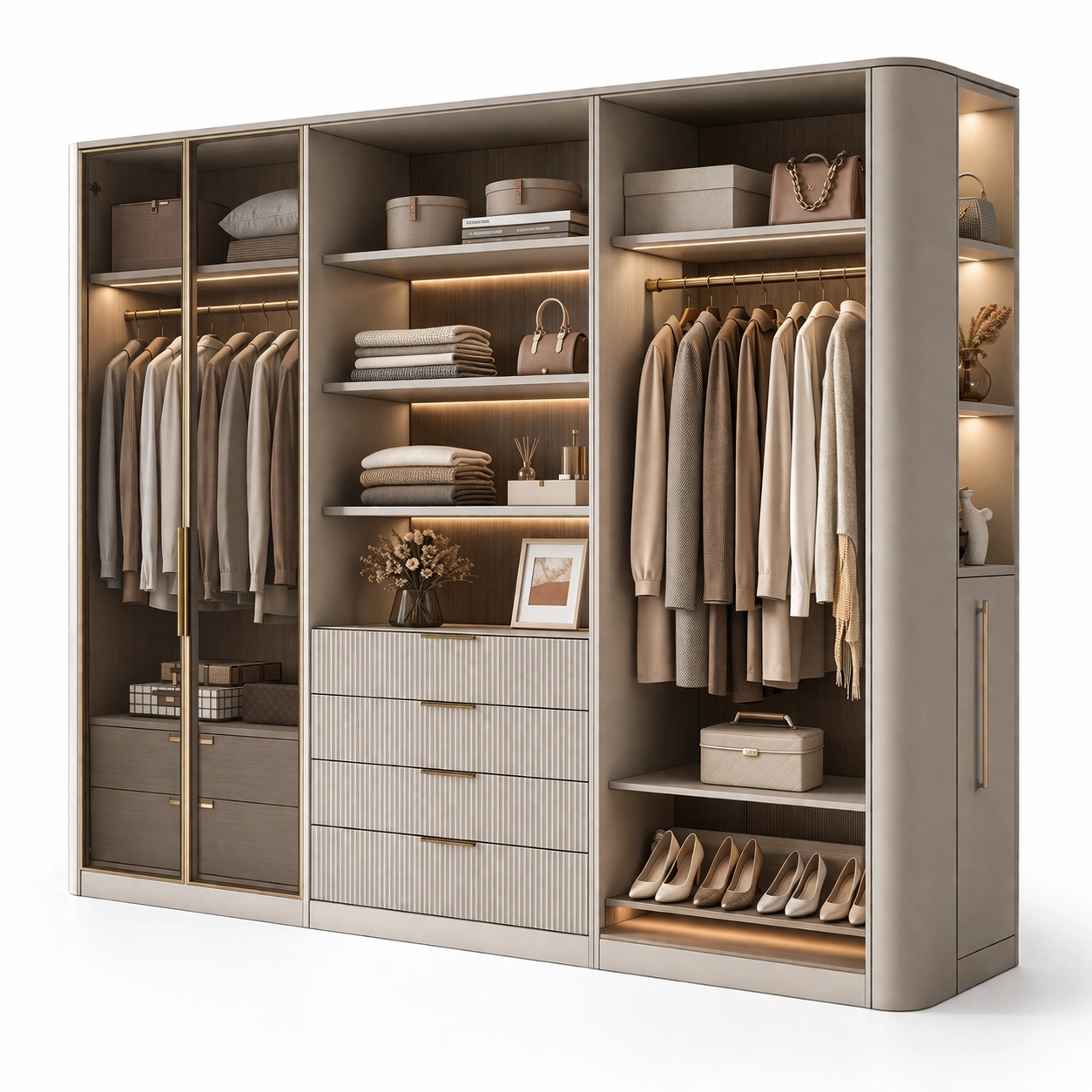 Kleiderschrank Beige Gross Mit Beleuchtung Modern-Sovexor