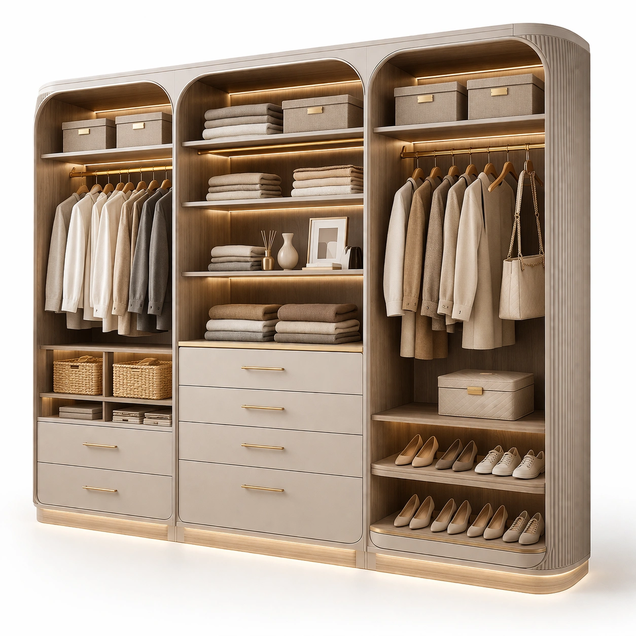 Kleiderschrank Creme Elegant Mit Offenen Faechern-Sovexor
