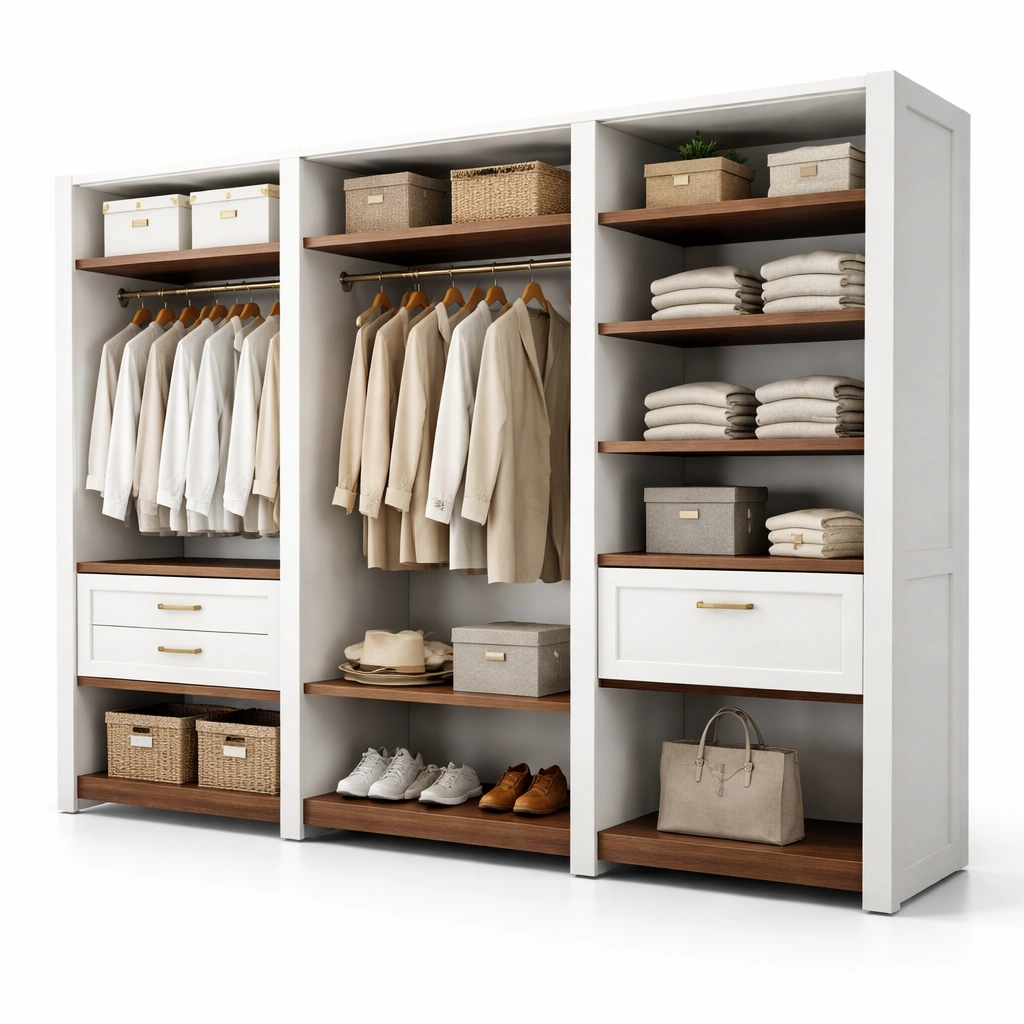 Kleiderschrank Weiss Klassisch Mit Holzdetails-Sovexor