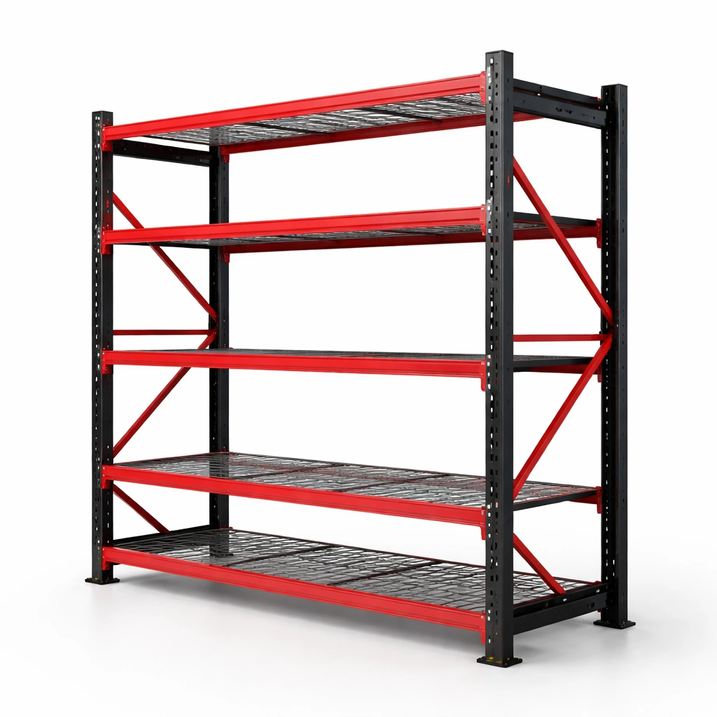 Schwerlastregal Rot Metall Mit Gitterboeden-Sovexor