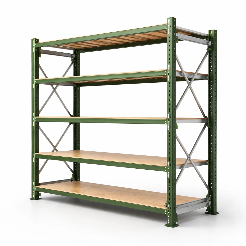 Schwerlastregal Gruen Mit Holzboeden Industrie-Sovexor