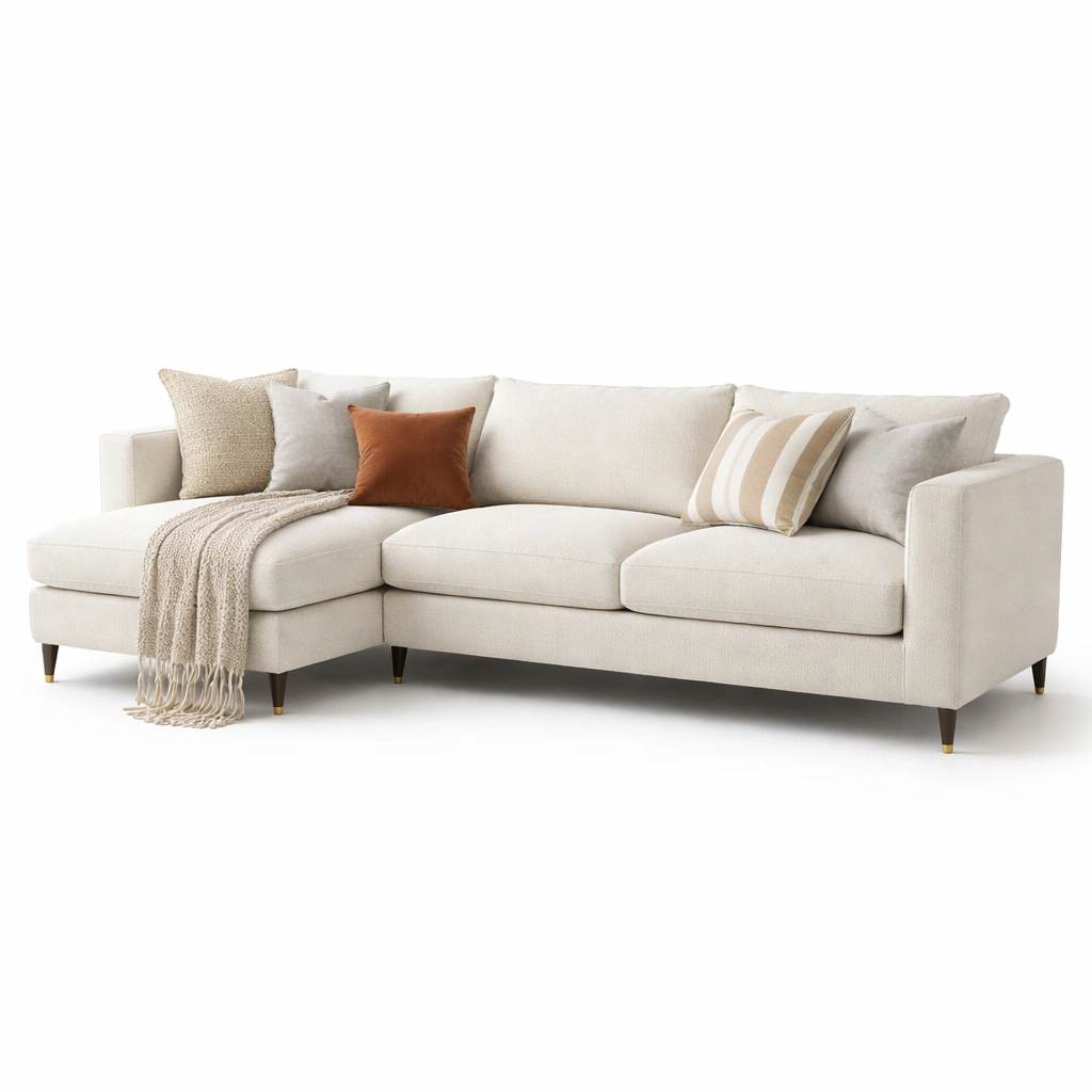 Ecksofa Beige Stoff Modern Mit Ottomane-Sovexor