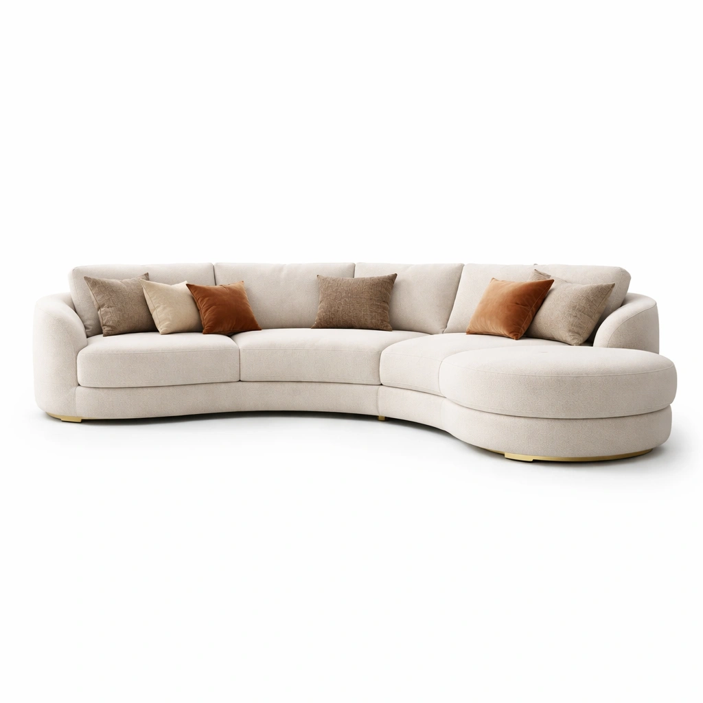 Ecksofa Creme Rund Design Komfort Sofa-Sovexor