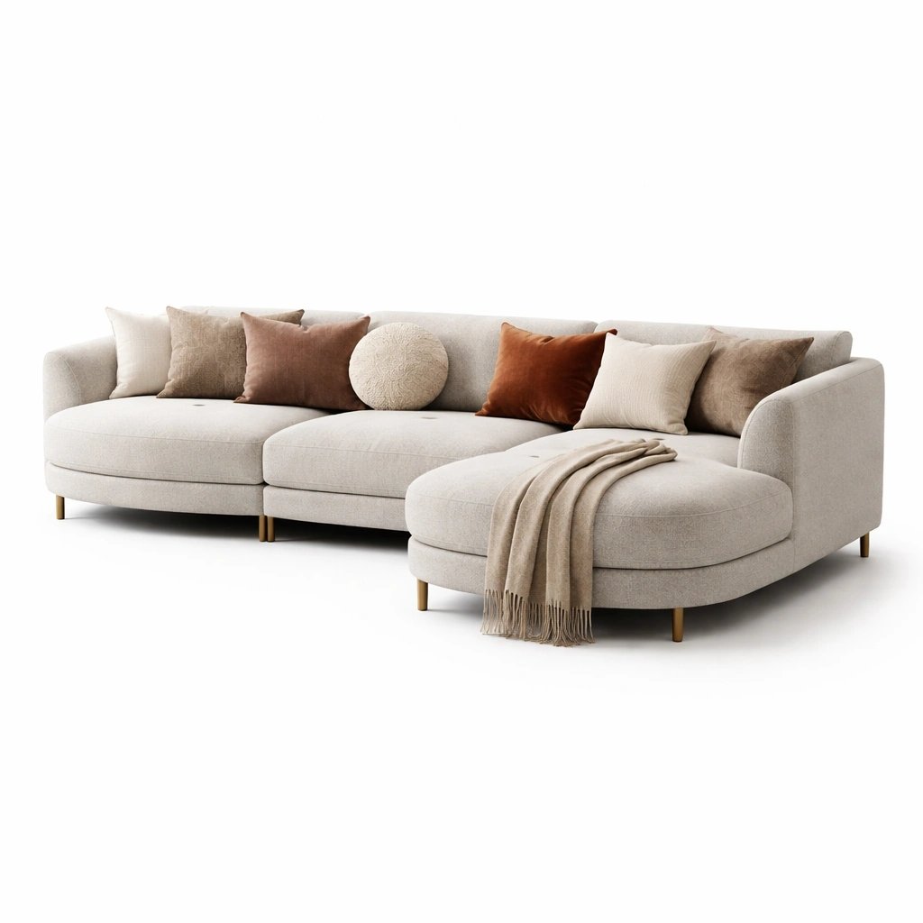 Ecksofa Beige Modern Rund Mit Weicher Polsterung-Sovexor