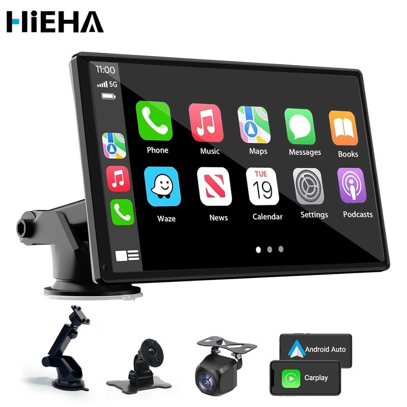 Pantalla Portátil CarPlay Inalámbrica 7'' HD, estereo de pantalla, Compatible con Apple CarPlay/Android Auto, GPS, Bluetooth 5.2, Cámara de Respaldo y Espejo Inverso para Todos los Vehículos