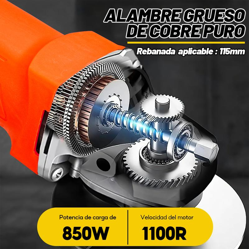 Amoladora Angular Profesional  Pulidora Esmeriladoras  Esmeriles 860w  19500 rpm Tres Niveles de Potencia (Amoladora angular y 10 Rodajas)