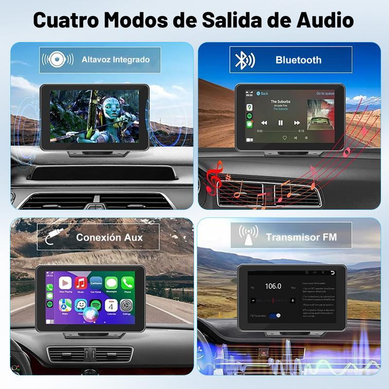 Pantalla Portátil CarPlay Inalámbrica 7'' HD, estereo de pantalla, Compatible con Apple CarPlay/Android Auto, GPS, Bluetooth 5.2, Cámara de Respaldo y Espejo Inverso para Todos los Vehículos