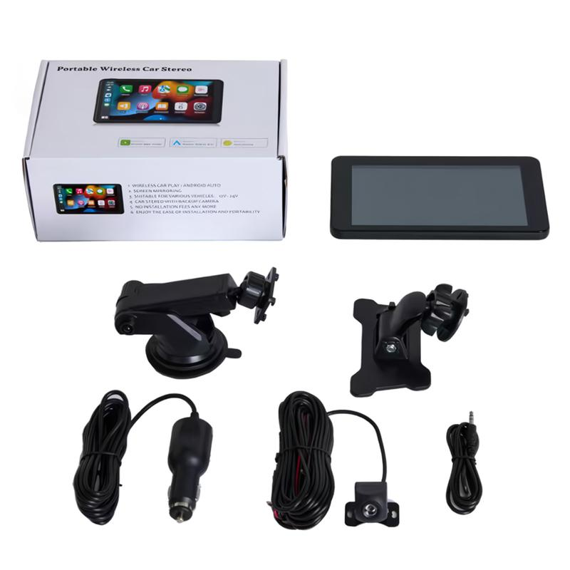 Pantalla Portátil CarPlay Inalámbrica 7'' HD, estereo de pantalla, Compatible con Apple CarPlay/Android Auto, GPS, Bluetooth 5.2, Cámara de Respaldo y Espejo Inverso para Todos los Vehículos