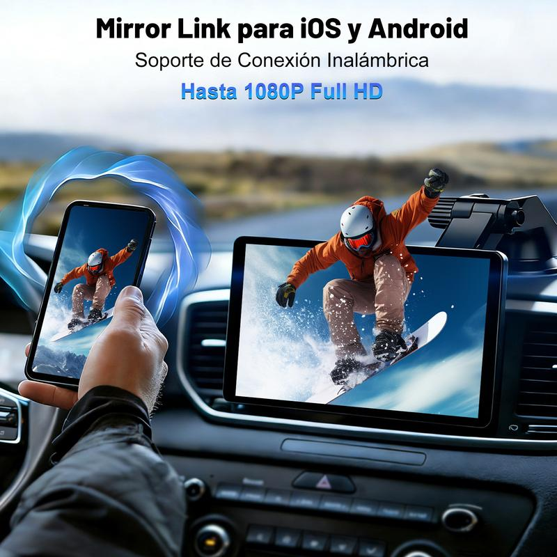 Pantalla Portátil CarPlay Inalámbrica 7'' HD, estereo de pantalla, Compatible con Apple CarPlay/Android Auto, GPS, Bluetooth 5.2, Cámara de Respaldo y Espejo Inverso para Todos los Vehículos