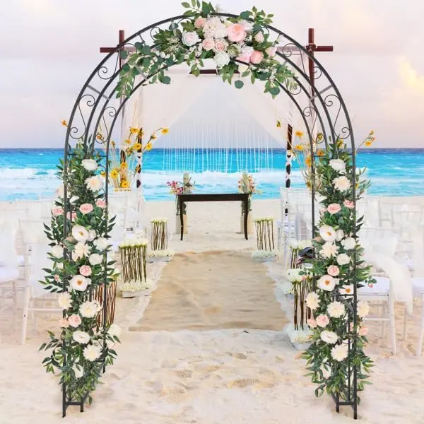 Pérgola de arco de hierro forjado, soporte para plantas trepadoras de patio, decoración para ceremonias de bodas al aire libre — Ideal para la entrada de patios, jardines, parques y porches.