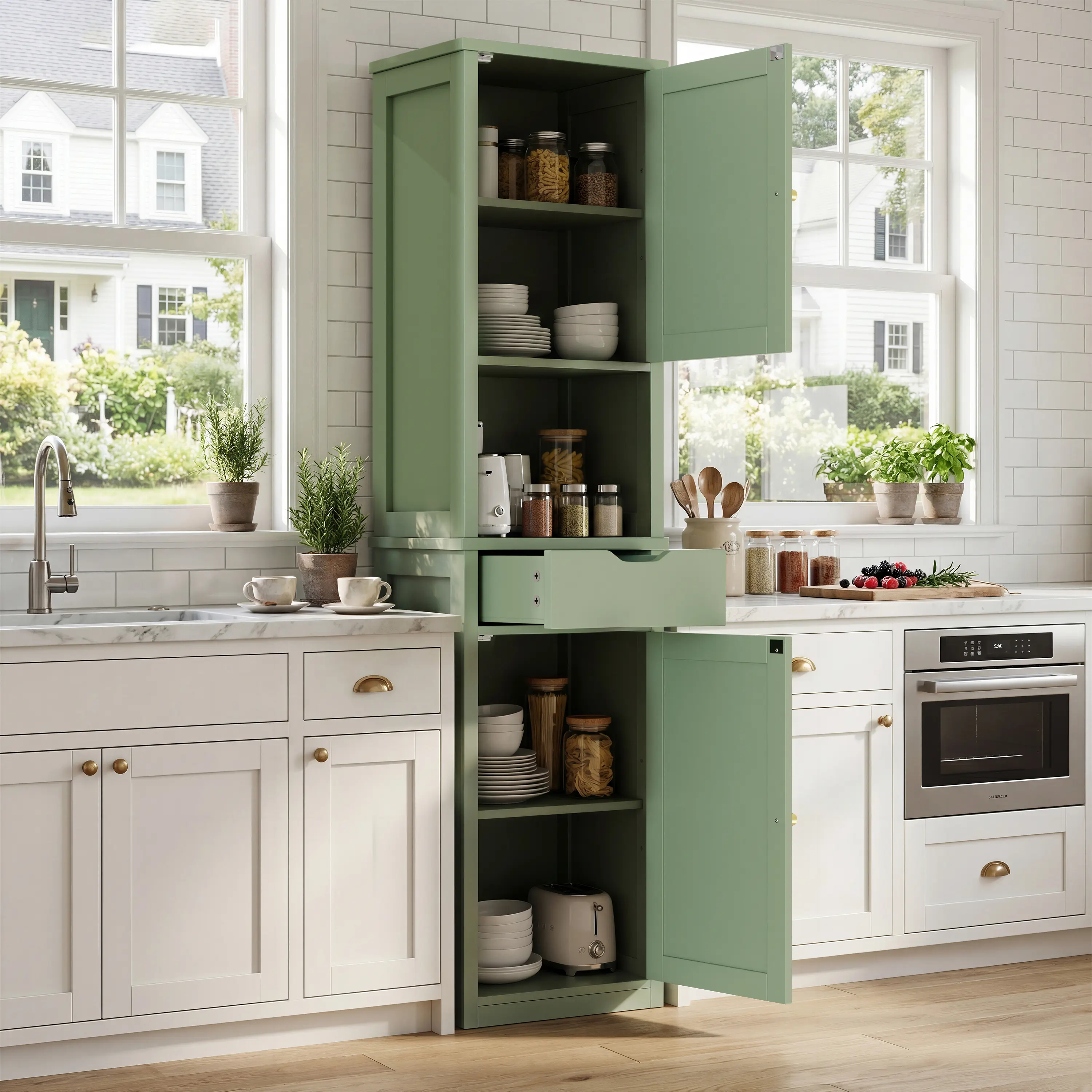 Armario alto para baño, mueble esquinero de almacenamiento lateral para cocina con estantes ajustables; mobiliario compacto para toallas, champús y artículos de limpieza; armario alto y estrecho de pie para el hogar; versátil despensa estilo rústico (Farm