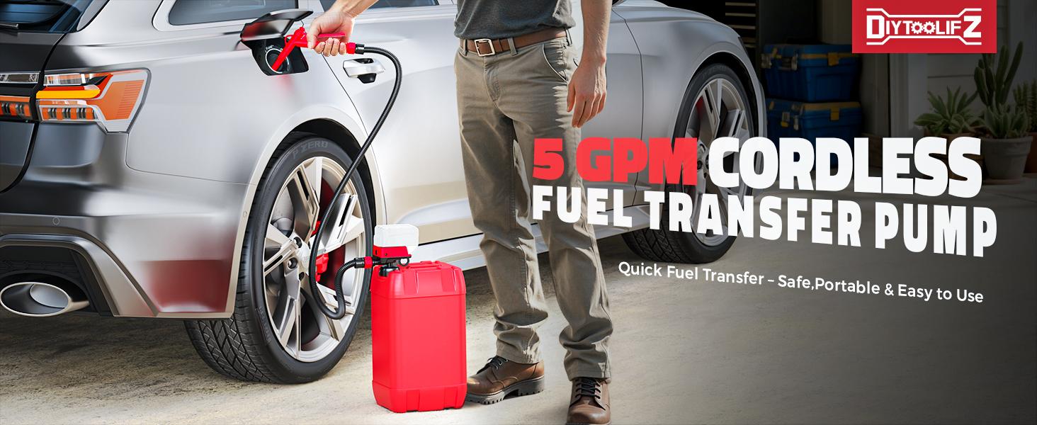 5 GPM Cordless Fuel Transfer Pump Compatible with DeWalt 20V & Milwaukee 18V Batteries,【Battery NOT Included】, Portable Gas Can Pump with 51" Hose, 5 Adapters, Gas Pump for Diesel, Gasoline