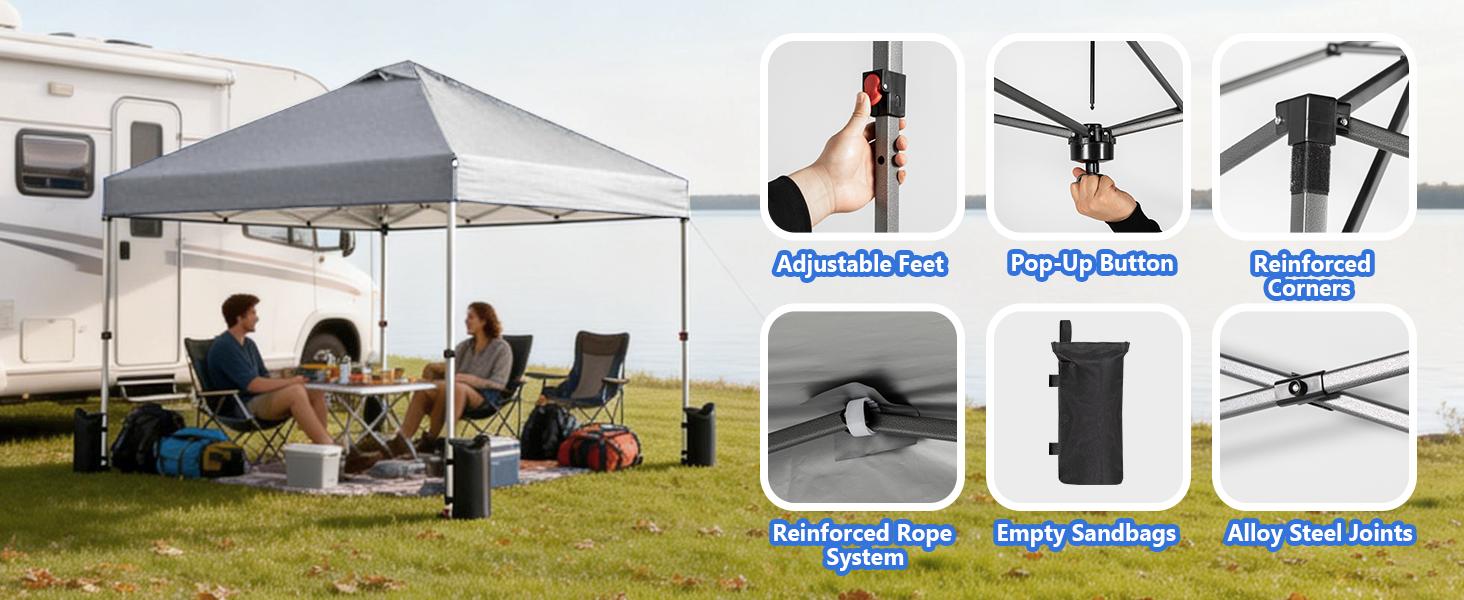 Sweetcrispy 10x10 Pop Up Canopy, Easy Setup Instant Outdoor Canopy with Vented Top and Wheeled Bag, White Sweetcrispy 10x10 Pop Up Canopy, Easy Setup Instant Outdoor Canopy with Vented Top and Wheeled Bag, White