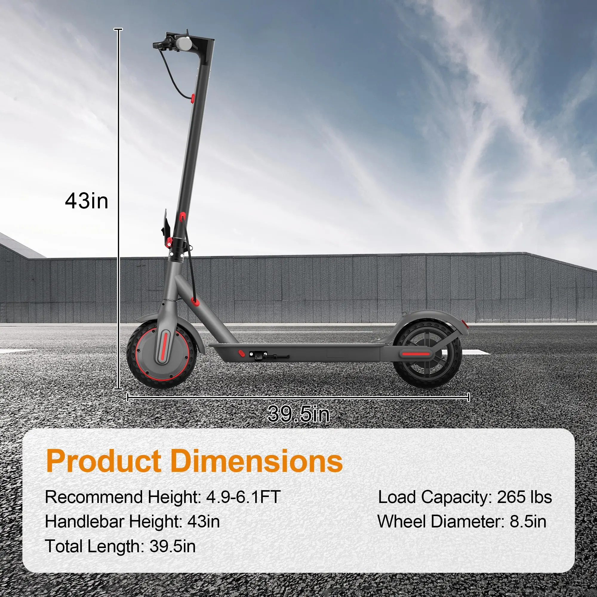Patinete eléctrico - Neumáticos macizos de 8,5", motor de 350 W, hasta 30 km/h y 40 km de autonomía. Patinete portátil de largo alcance para adultos con sistema de doble frenado y aplicación móvil.