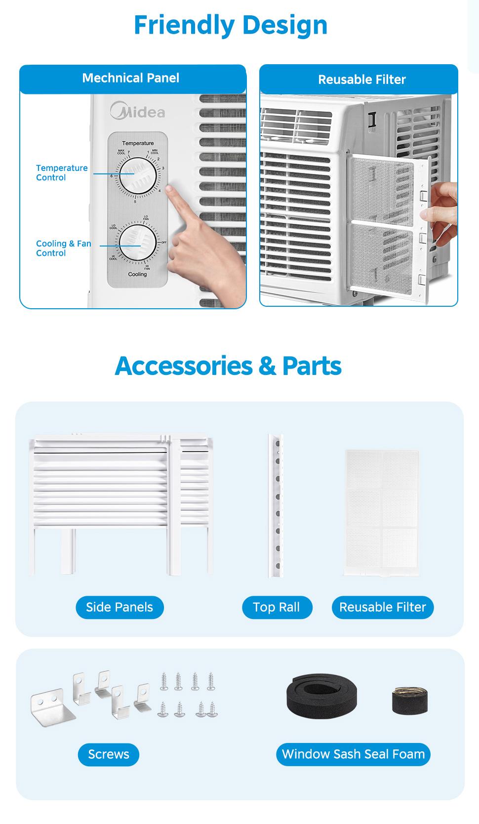 【DFYD】Midea 5,000 BTU EasyCool Mechanical Small Window Air Conditioner - Cool up to 150 Sq. Ft. AC with Easy-to-Use Mechanical Controls and Reusable Filter, Perfect for Small Bedroom, Living Room, Home Office