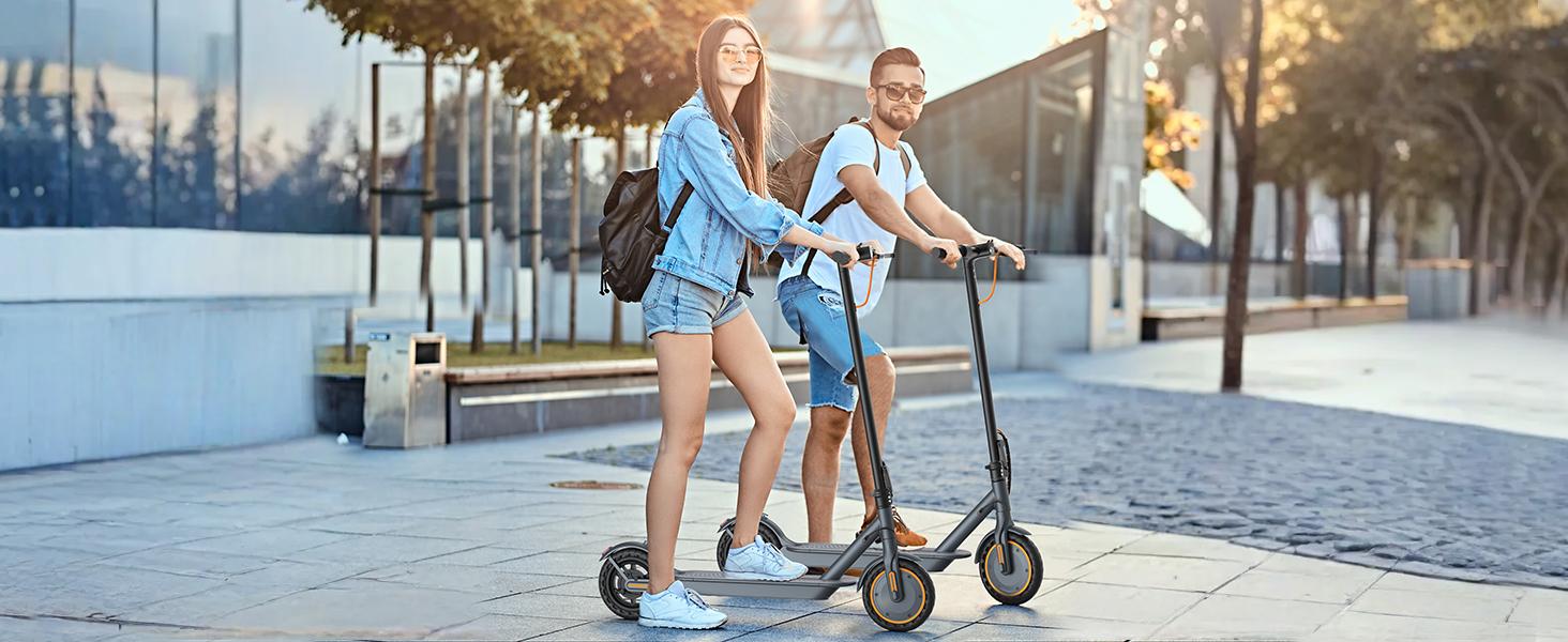 Electric Scooter - 8.5" Solid Tires, 350W Motor, Up to 19MPH& Miles Long-Range Portable Commuting Scooter for Adults with Double Braking System, App