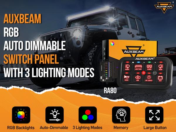 AUXBEAM 8 Gang RGB Switch Panel with Toggle, Momentary, Pulsed Modes, RGB Backlight, Waterproof Cover, DC 12-24V Manual Backlit Off for LED Lights Outdoor Lighting fathersdaygift
