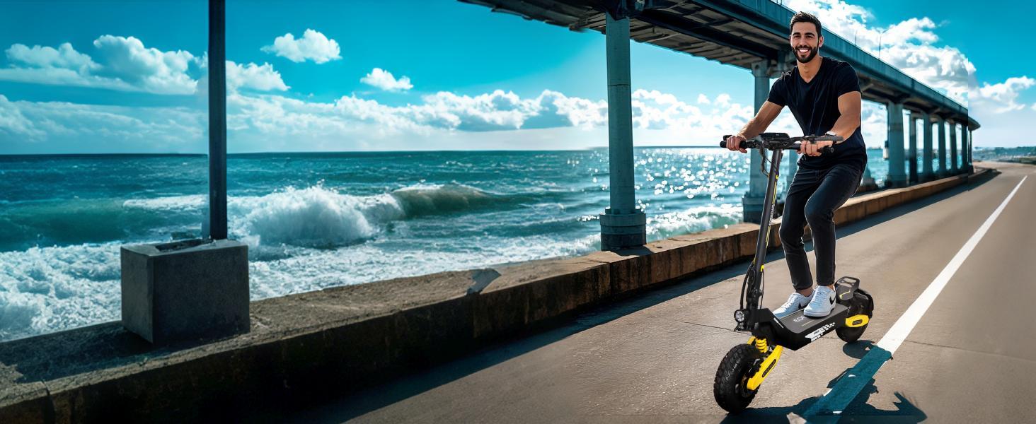GT06 Adult electric scooter, high power, 1200 W, 48V13/23.4 ampere-hour battery, 20-40 miles range, 11-inch all-terrain tires, foldable, with front and rear shock absorption, suitable for teenagers' commuting.