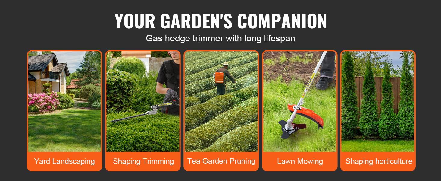 【summerfinds】VEVOR 52CC 6-in-1 Multi-Functional Trimming Tools, Gas Hedge Trimmer, Weed Eater, String Trimmer, Brush Cutter, Edger, Pole Saw Chainsaw Pruner with Extension Pole, Cutting, Grass Trimmer Handle