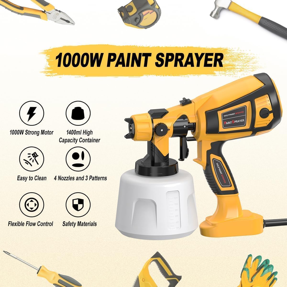 1000W High-Power Easy-to-Clean Handheld Electric Paint Sprayer, 1400ml Large Container Tool, Paint Sprayer Accessories for Garden Furniture & Fence Spraying, Handheld Paint Sprayers 1000W High-Power Easy-to-Clean Handheld Electric Paint Sprayer, 1400ml Large Container Tool, Paint Sprayer Accessories for Garden Furniture & Fence Spraying, Handheld Paint Sprayers