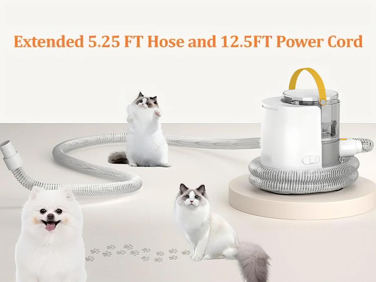 PUPPYOO 5-in-1 Dog Grooming Kit with 13000Pa Vacuum for Dogs & Cats, 1.5L Dust Cup, 4m Cord, Whisper-Quiet Operation, Adjustable Guard Combs, Hair Remover Roller