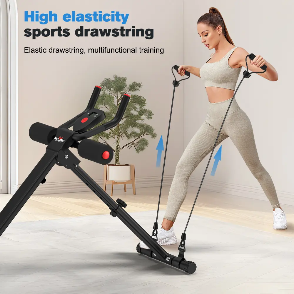 Máquina de entrenamiento abdominal ajustable y plegable Relife Sports con monitor LCD | Gimnasio en casa: fortalecimiento del core, abdominales y cintura | Protección para rodillas y bandas de resistencia/elásticas | Equipo de entrenamiento para brazos, p
