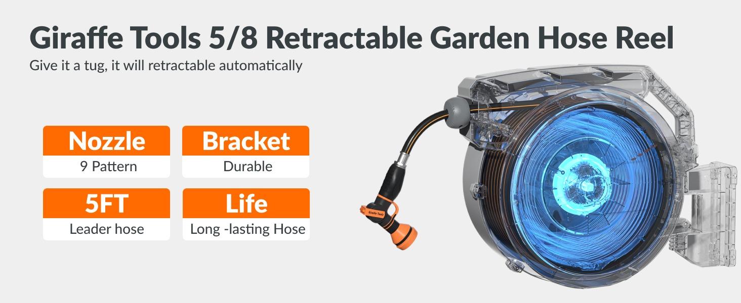 Father's Day Gift | Giraffe Tools 78ft-130ft 330LB Metal Bracket Retractable Garden 5/8in 1/2in Hose Reels for Outside, Wall Mounted Water Hose Reel with 180° Swivel, Any Length Lock, 9 Pattern Hose Nozzle, 2 years warranty, Stock up sale, summervibes Father's Day Gift | Giraffe Tools 78ft-130ft 330LB Metal Bracket Retractable Garden 5/8in 1/2in Hose Reels for Outside, Wall Mounted Water Hose Reel with 180° Swivel, Any Length Lock, 9 Pattern Hose Nozzle, 2 years warranty, Stock up sale, summervibes