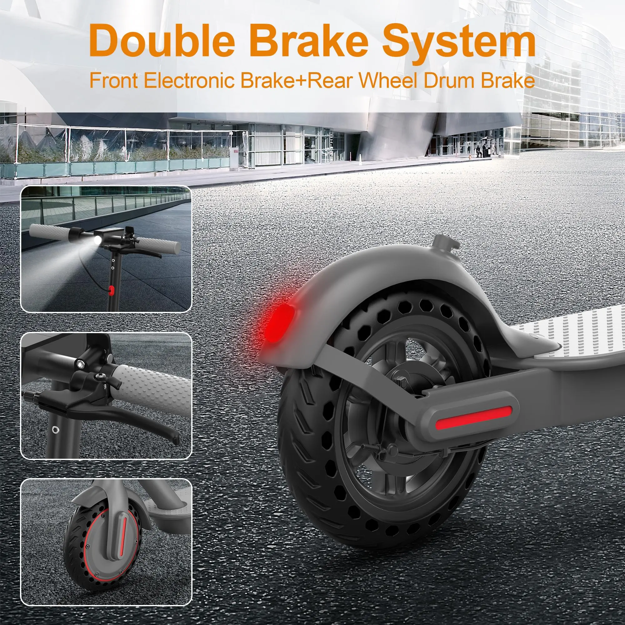 Patinete eléctrico - Neumáticos macizos de 8,5", motor de 350 W, hasta 30 km/h y 40 km de autonomía. Patinete portátil de largo alcance para adultos con sistema de doble frenado y aplicación móvil.