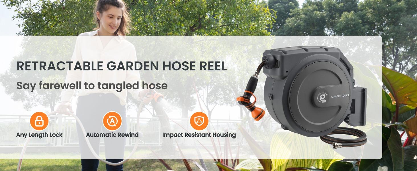 Father's Day Gift | Giraffe Tools 78ft-130ft 330LB Metal Bracket Retractable Garden 5/8in 1/2in Hose Reels for Outside, Wall Mounted Water Hose Reel with 180° Swivel, Any Length Lock, 9 Pattern Hose Nozzle, 2 years warranty, Stock up sale, summervibes Father's Day Gift | Giraffe Tools 78ft-130ft 330LB Metal Bracket Retractable Garden 5/8in 1/2in Hose Reels for Outside, Wall Mounted Water Hose Reel with 180° Swivel, Any Length Lock, 9 Pattern Hose Nozzle, 2 years warranty, Stock up sale, summervibes