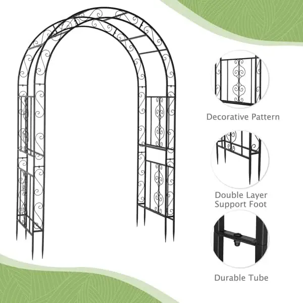 Pérgola de arco de hierro forjado, soporte para plantas trepadoras de patio, decoración para ceremonias de bodas al aire libre — Ideal para la entrada de patios, jardines, parques y porches.