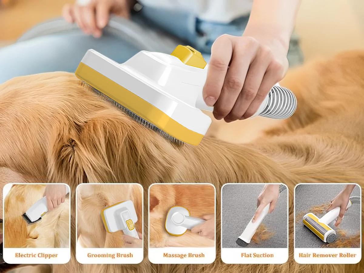 PUPPYOO 5-in-1 Dog Grooming Kit with 13000Pa Vacuum for Dogs & Cats, 1.5L Dust Cup, 4m Cord, Whisper-Quiet Operation, Adjustable Guard Combs, Hair Remover Roller
