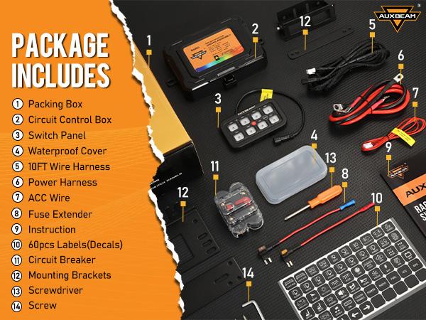 AUXBEAM 8 Gang RGB Switch Panel with Toggle, Momentary, Pulsed Modes, RGB Backlight, Waterproof Cover, DC 12-24V Manual Backlit Off for LED Lights Outdoor Lighting fathersdaygift