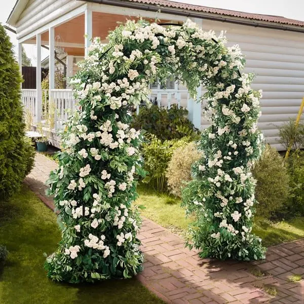 Pérgola de arco de hierro forjado, soporte para plantas trepadoras de patio, decoración para ceremonias de bodas al aire libre — Ideal para la entrada de patios, jardines, parques y porches.
