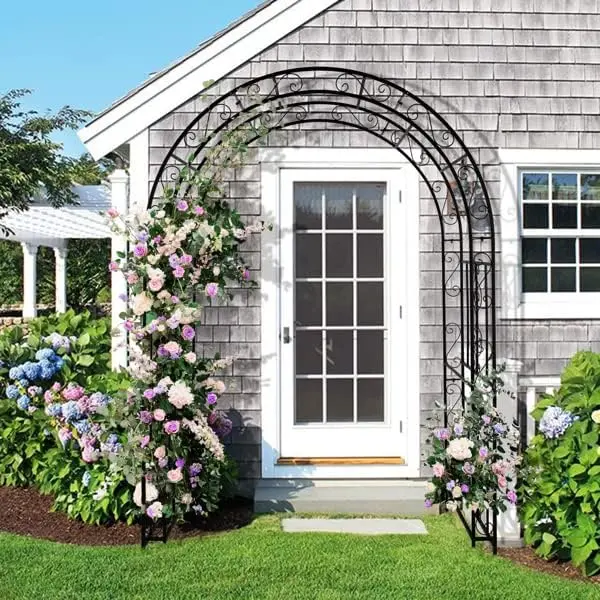 Pérgola de arco de hierro forjado, soporte para plantas trepadoras de patio, decoración para ceremonias de bodas al aire libre — Ideal para la entrada de patios, jardines, parques y porches.