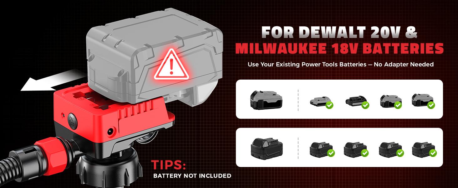 5 GPM Cordless Fuel Transfer Pump Compatible with DeWalt 20V & Milwaukee 18V Batteries,【Battery NOT Included】, Portable Gas Can Pump with 51" Hose, 5 Adapters, Gas Pump for Diesel, Gasoline