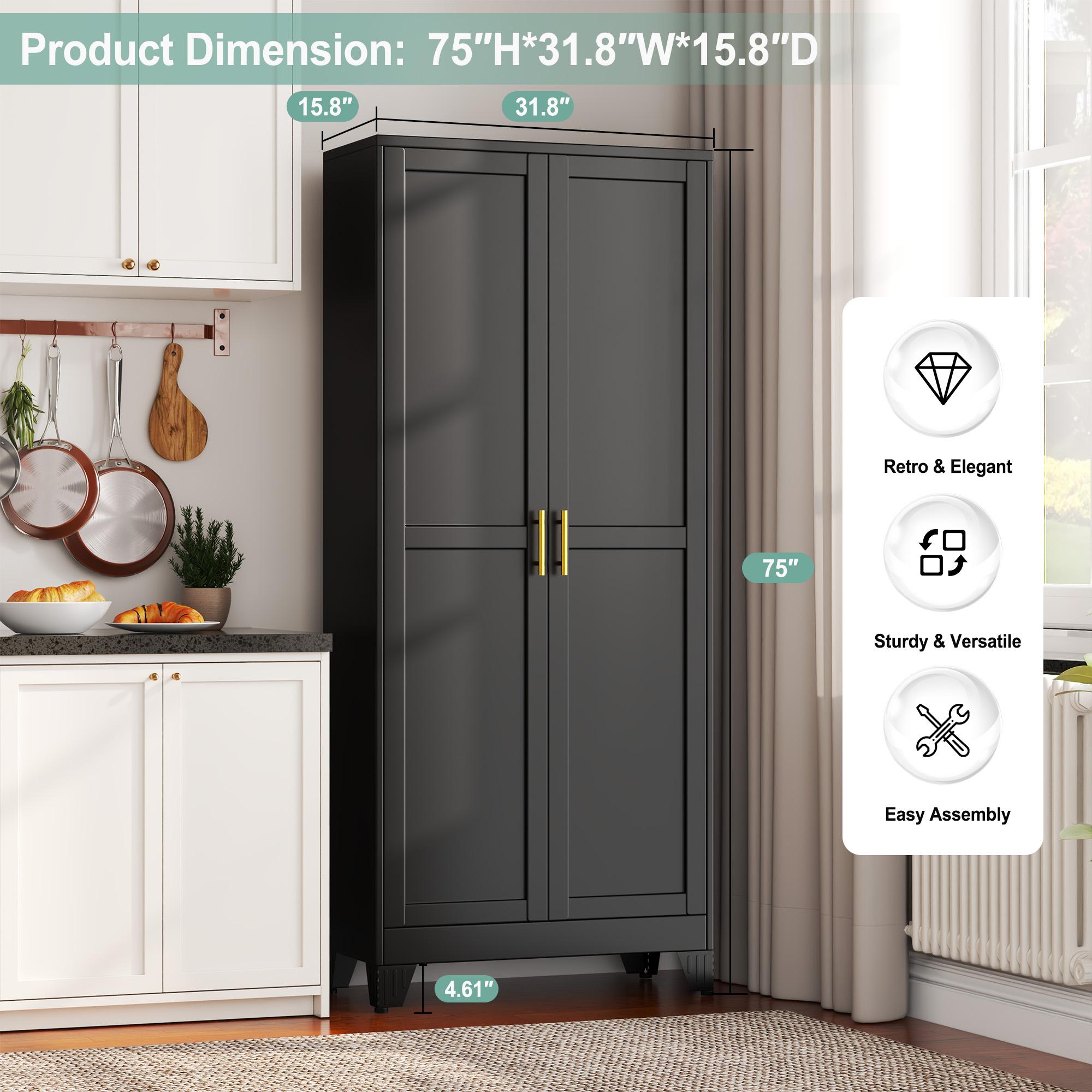 75.2" Tall Pantry Cabinet, Kitchen Pantry Storage Cabinets with 2 Door and 5 Adjustable Shelves, White Metal Pantry Storage Cabinet, Cupboard for Kitchen, Dining Room, Living Room and Bathroom Organizer 75.2" Tall Pantry Cabinet, Kitchen Pantry Storage Cabinets with 2 Door and 5 Adjustable Shelves, White Metal Pantry Storage Cabinet, Cupboard for Kitchen, Dining Room, Living Room and Bathroom Organizer