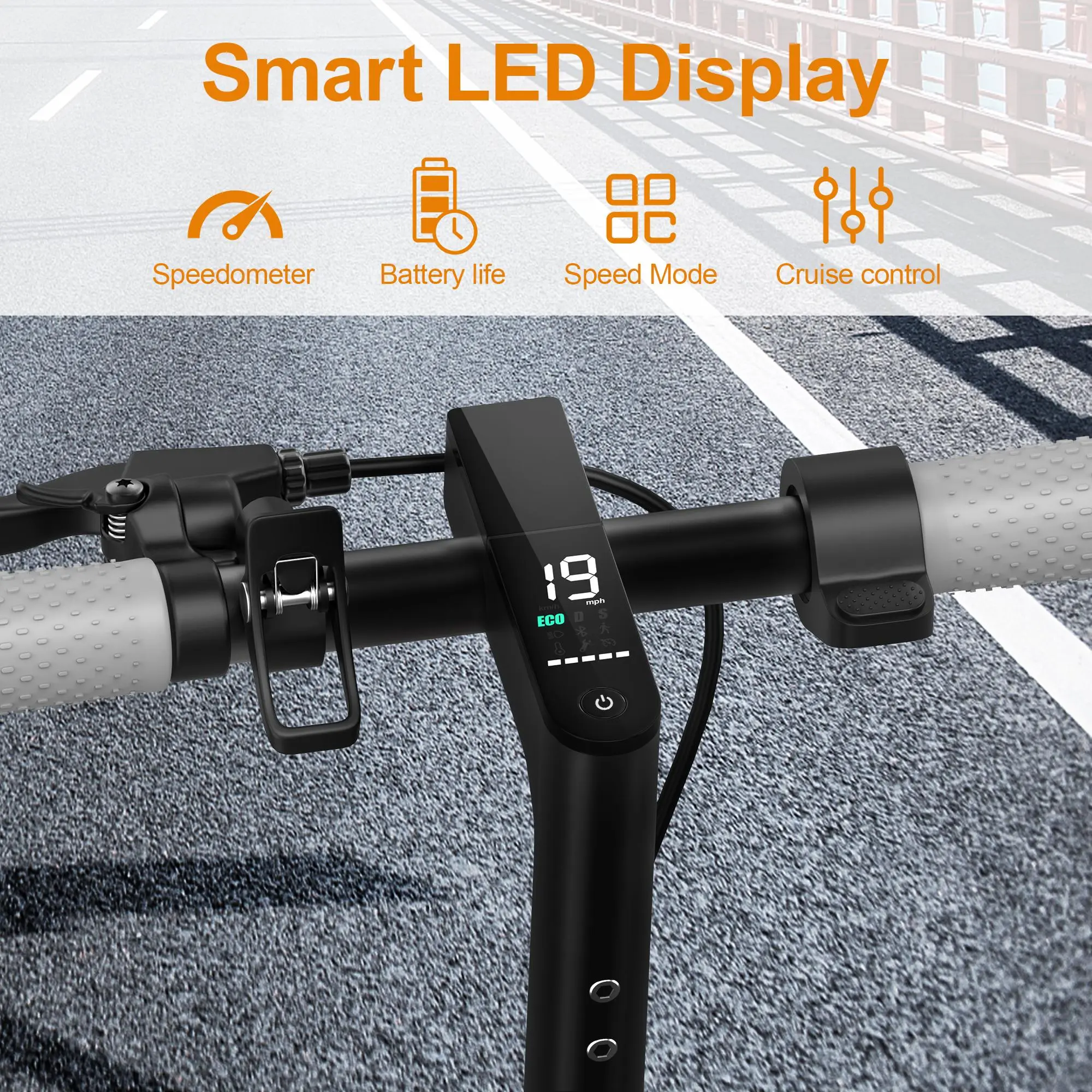 Patinete eléctrico - Neumáticos macizos de 8,5", motor de 350 W, hasta 30 km/h y 40 km de autonomía. Patinete portátil de largo alcance para adultos con sistema de doble frenado y aplicación móvil.