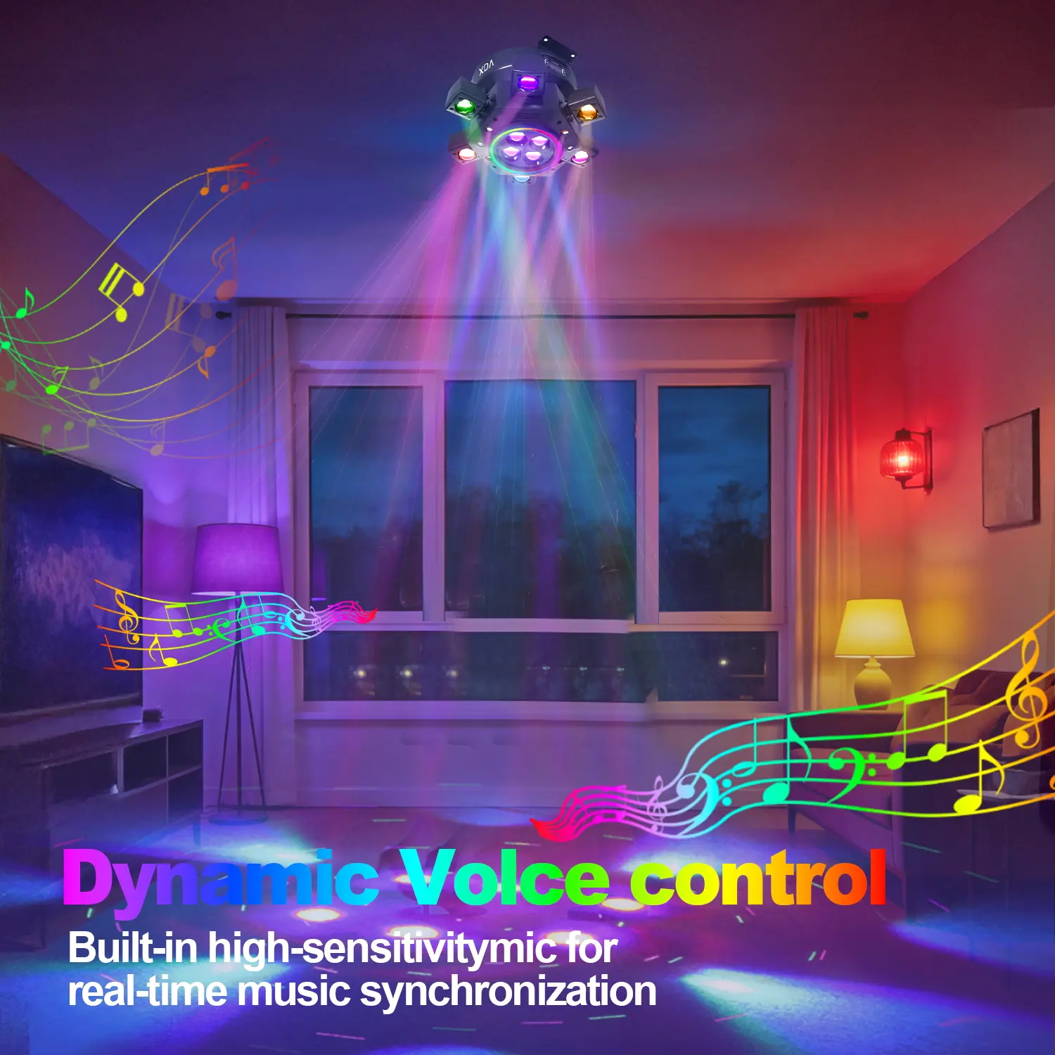  DJ de cabeza móvil de 150 W y 6 brazos – Iluminación de escenario RGBW con DMX-512 y activación por sonido para fiestas, bodas y eventos