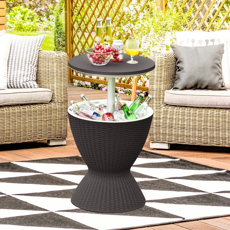Mesa de bar con enfriador, enfriador de cerveza y vino de 4/8/10 galones, mesas de bar para patio estilo ratán, altura ajustable, hielera 3 en 1 con tapón de drenaje, mesa de cócteles para exteriores (terraza y fiestas en la piscina) — Ofertas exclusivas 