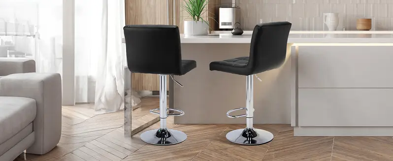 Sweetcrispy Armless Modern Adjustable Barstools - PU Leather Swivel Dining Chairs with Hydraulic Height Lift, Thick Seat Cushions, Backrests, Steel Frame for Home Kitchen Counter Use
