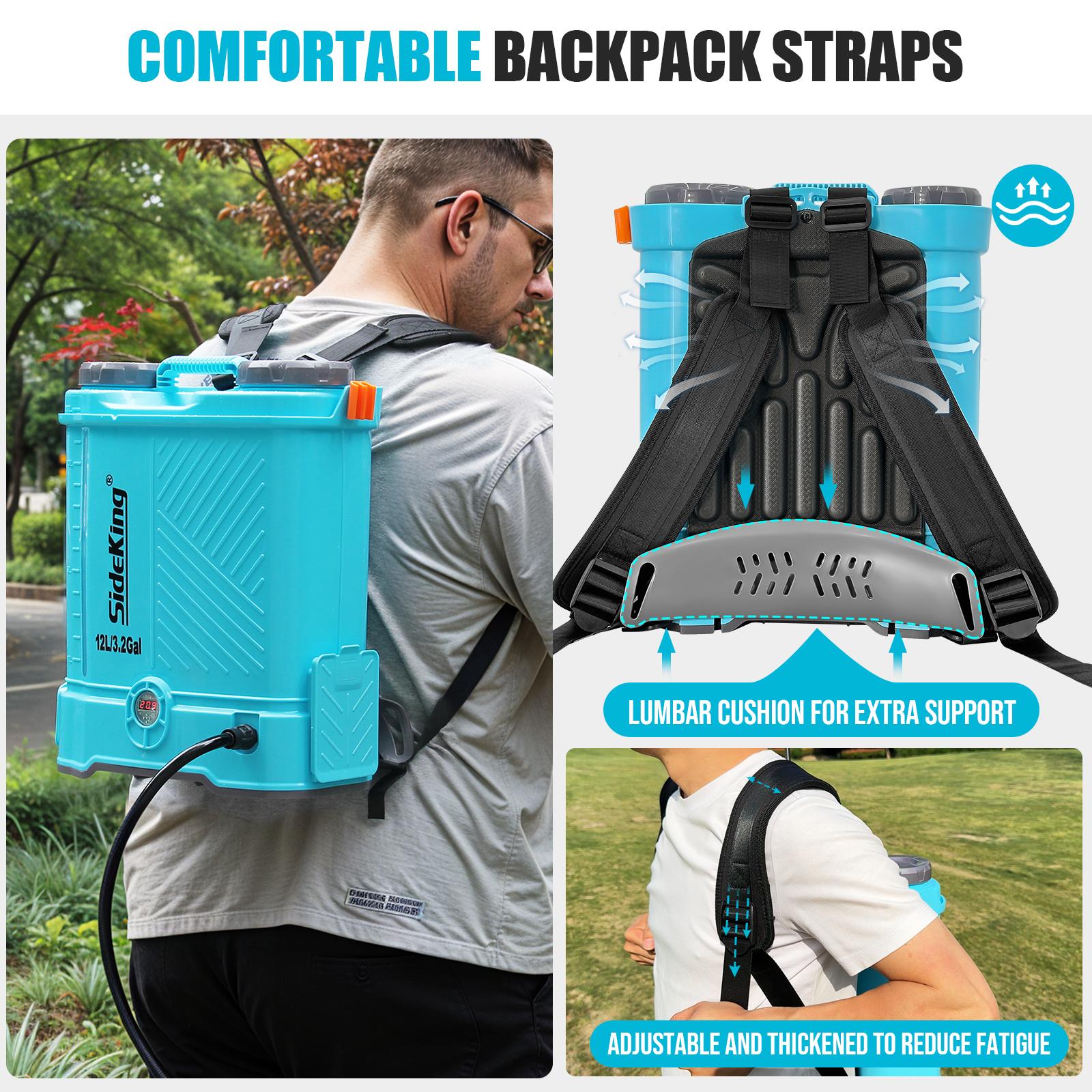 SideKing Portable 3.2 Gal High-Pressure Electric Backpack Garden Sprayer, 80 PSI Battery-Powered Tool with 2.0 Ah Battery & Charger, Telescopic Wand, 5 Nozzles for Outdoor Gardening
