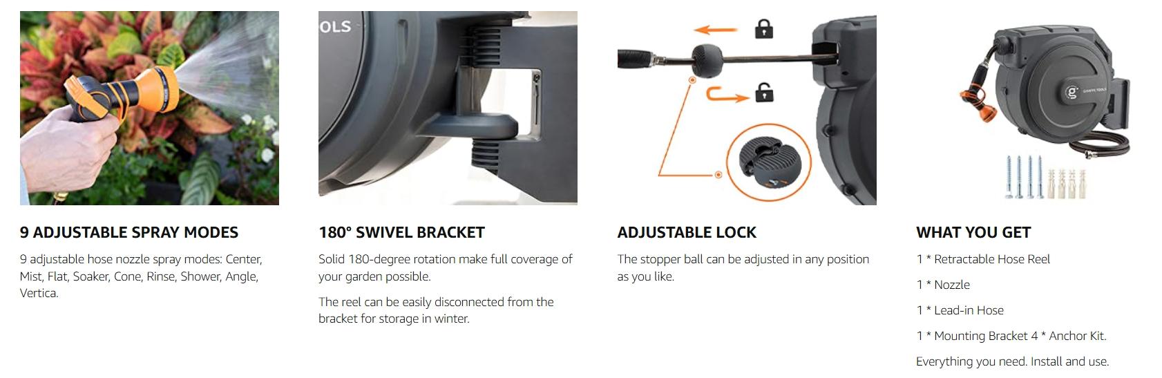 Father's Day Gift | Giraffe Tools 78ft-130ft 330LB Metal Bracket Retractable Garden 5/8in 1/2in Hose Reels for Outside, Wall Mounted Water Hose Reel with 180° Swivel, Any Length Lock, 9 Pattern Hose Nozzle, 2 years warranty, Stock up sale, summervibes Father's Day Gift | Giraffe Tools 78ft-130ft 330LB Metal Bracket Retractable Garden 5/8in 1/2in Hose Reels for Outside, Wall Mounted Water Hose Reel with 180° Swivel, Any Length Lock, 9 Pattern Hose Nozzle, 2 years warranty, Stock up sale, summervibes