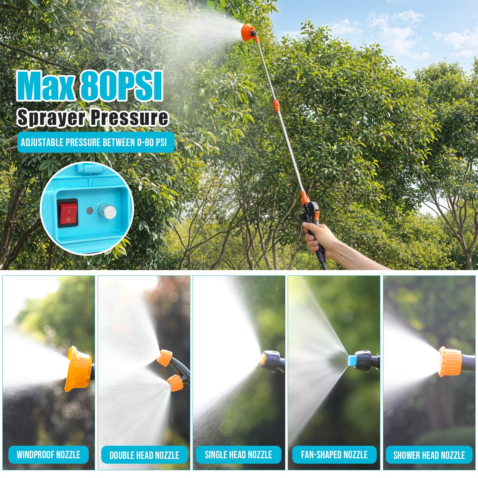SideKing Portable 3.2 Gal High-Pressure Electric Backpack Garden Sprayer, 80 PSI Battery-Powered Tool with 2.0 Ah Battery & Charger, Telescopic Wand, 5 Nozzles for Outdoor Gardening