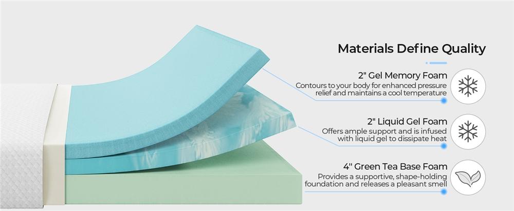 【On Sale】Yaheetech Cooling 8/10/12in Memory Foam Mattress Cooling Fiberglass free with 3 Foam Layers Gel Infused Green Tea Scent Medium Firm Twin Full Queen Size Ready in a Snap Body Hugging Comfort Cooler Fresher Nights, CertiPUR-US Certified
