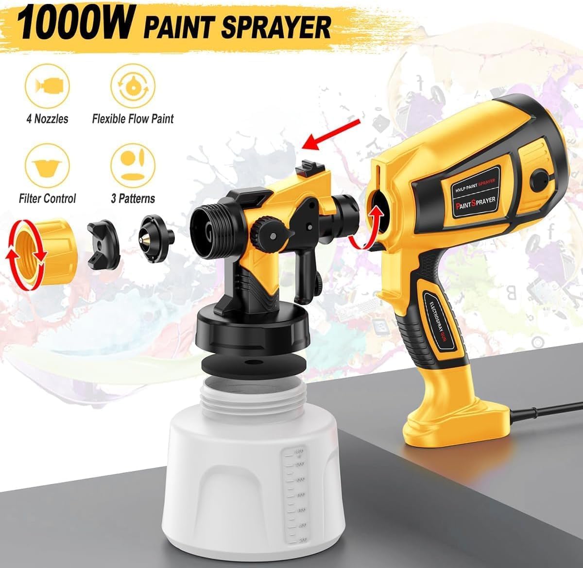 1000W High-Power Easy-to-Clean Handheld Electric Paint Sprayer, 1400ml Large Container Tool, Paint Sprayer Accessories for Garden Furniture & Fence Spraying, Handheld Paint Sprayers 1000W High-Power Easy-to-Clean Handheld Electric Paint Sprayer, 1400ml Large Container Tool, Paint Sprayer Accessories for Garden Furniture & Fence Spraying, Handheld Paint Sprayers