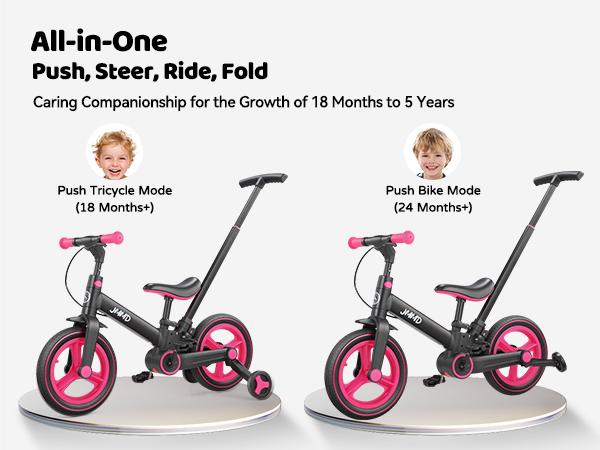 JMMD 6-in-1 Convertible Children's Bicycle - Multifunction Toddler Toy Balance Bike for 18-60 Months Boys & Girls with Adjustable Seat, Push Handle, Pedals, Training Wheels, Brakes, Kickstand, Steel Frame, Outdoor Riding Gift JMMD 6-in-1 Convertible Children's Bicycle - Multifunction Toddler Toy Balance Bike for 18-60 Months Boys & Girls with Adjustable Seat, Push Handle, Pedals, Training Wheels, Brakes, Kickstand, Steel Frame, Outdoor Riding Gift
